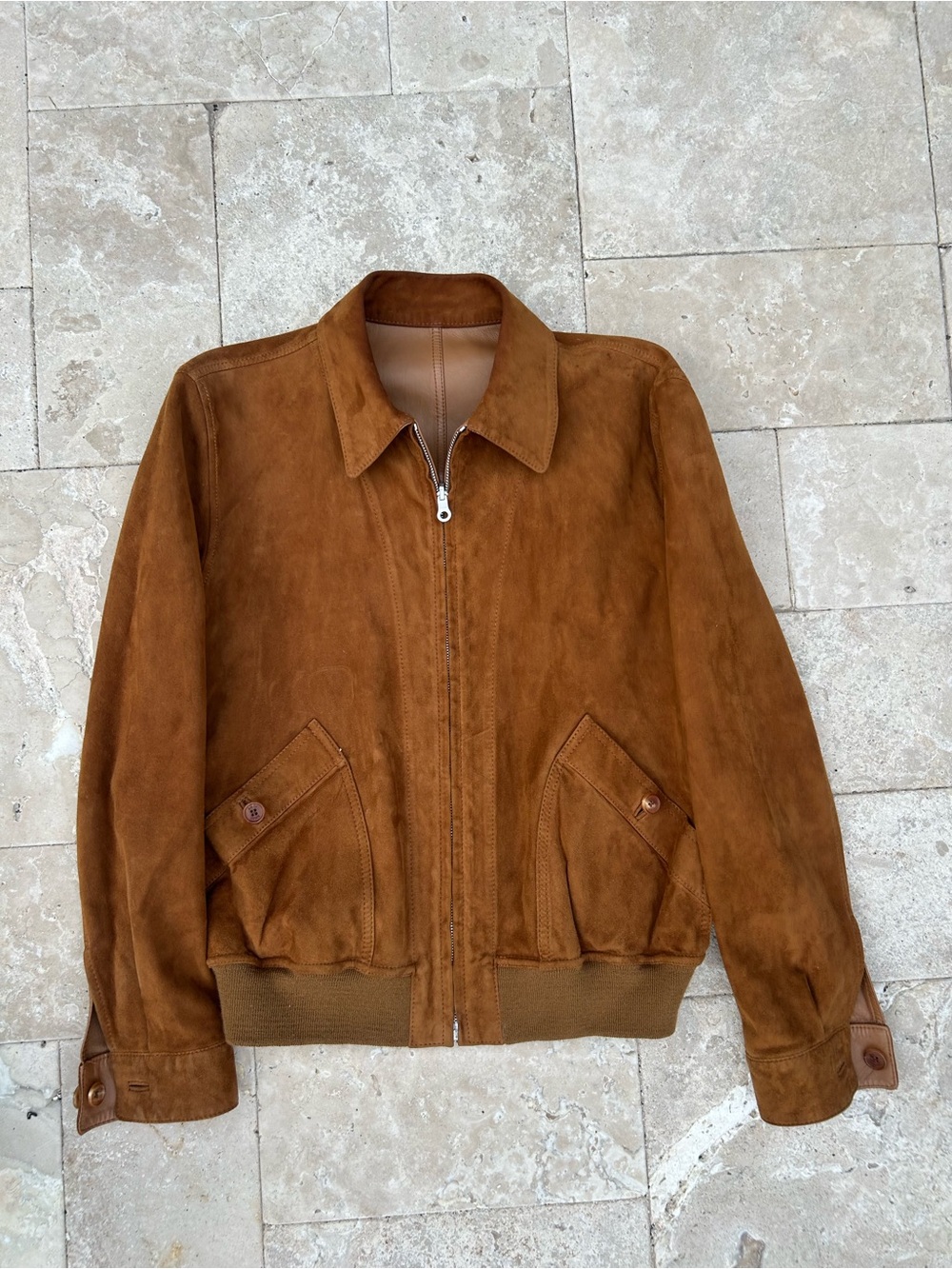 Bally NWT Reversible Suede Bomber Jacket - Chestnut Brown